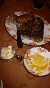 Sesame Crusted Tuna Steak (on the right) served with Mayo